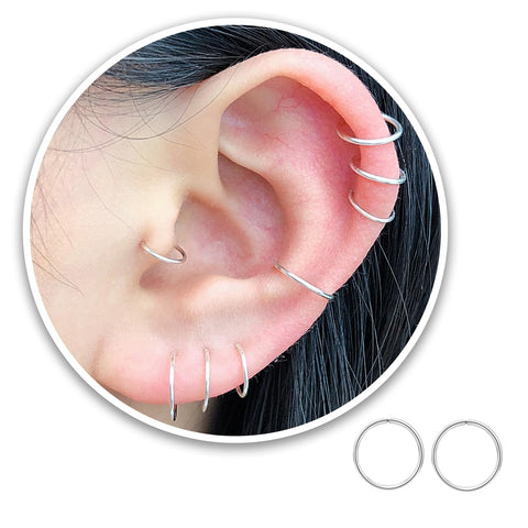 14K Gold Filled Small Hoop Earrings for Cartilage Nose, Tiny Thin 7mm Piercing Hoop Ring 22 Gauge