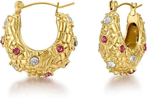 18K Gold Plated Chunky Hoop Earrings for Women Fashion Thick Gold Hoops Set Jewelry for Birthday Christmas Gifts