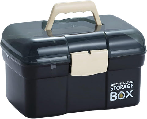 11'' Plastic Storage Box with Removable Tray, Multipurpose Organizer and Storage Case for Art Craft and Cosmetic (Pink)