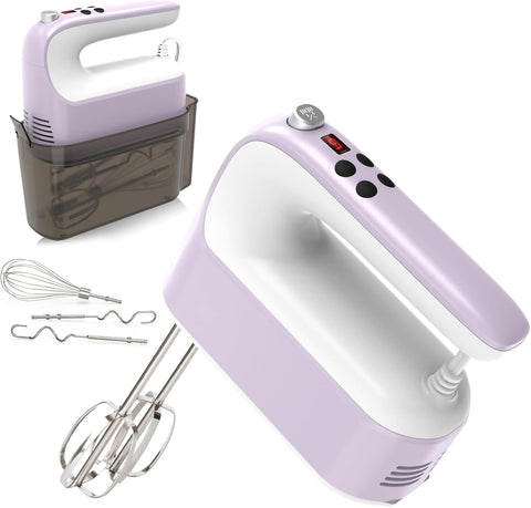 9-Speed Digital Hand Mixer Electric, 400W Powerful DC Motor, Baking Mixer Handheld with Snap-On Storage Case, Touch Button, Turbo Boost, Dough Hooks, Whisk (Ice Blue)