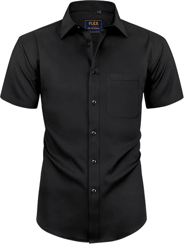 Alimens & Gentle Mens Short Sleeve Dress Shirts Wrinkle Free Solid Casual Button Down Shirts with Pocket