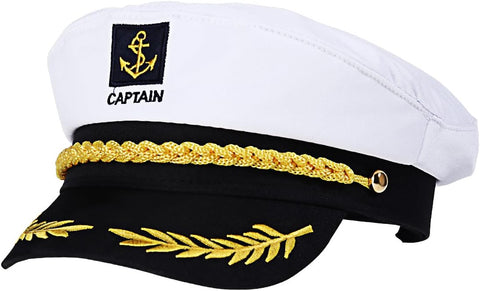 Adult Yacht Boat Sailor Captain Costume Hat Cap Marine Admiral (White), As Shown, 22 x 15 x 5 cm