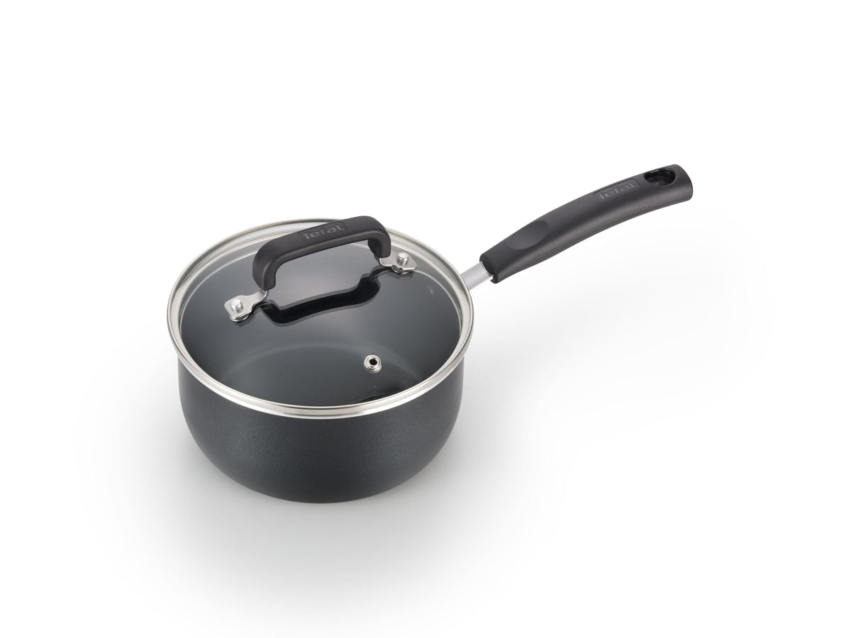 T-fal Signature Non Stick Sauce Pan w/Glass Lid 3 Quart, Oven Broiler Safe 350F, Scratch Resistant, Comfortable handle, Versatile & Convenient, Cookware, Pots and Pans, Dishwasher Safe, Black