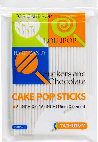 100 Count 6 INCH White Paper Lollipop Sticks,Cake Pop Sticks,Sucker Sticks for Cookies,Rainbow Candy,Chocolate,Cake Topper(Dia 4mm)