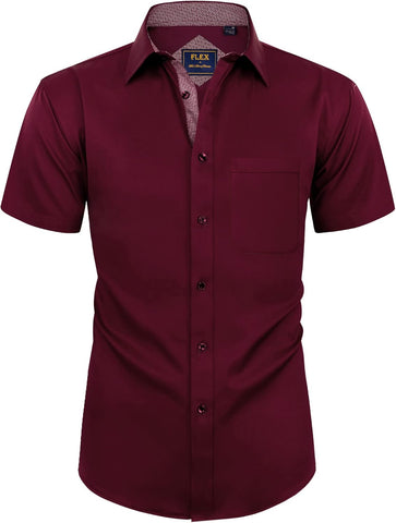 Alimens & Gentle Mens Short Sleeve Dress Shirts Wrinkle Free Solid Casual Button Down Shirts with Pocket