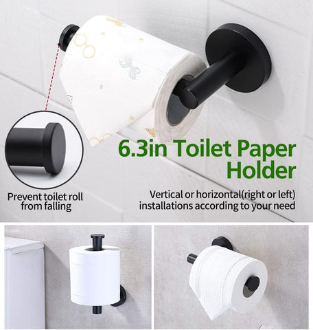 5/10/20pcs Bathroom Hardware Set, Including 16" Hand Towel Bars, Toilet Paper Holders, Towel Rings, Robe Towel Hooks (10pcs 16" Black)