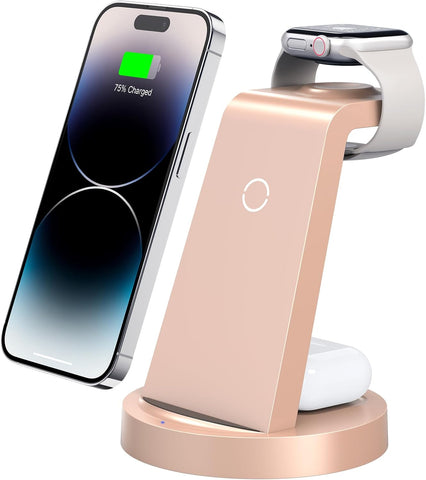 3 in 1 Charging Station for iPhone, Wireless Charger for iPhone 16e 16 15 14 13 12 11 X Pro Max & Apple Watch - Wireless Charging Station for AirPods 4 3 Pro
