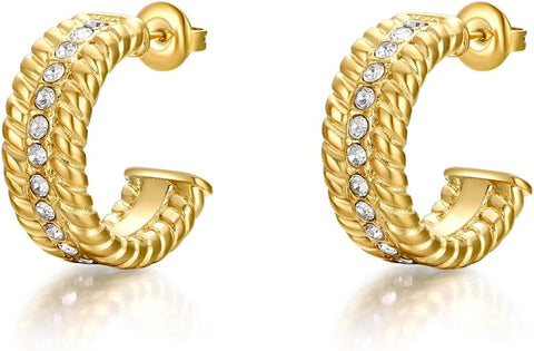 18K Gold Plated Chunky Hoop Earrings for Women Fashion Thick Gold Hoops Set Jewelry for Birthday Christmas Gifts