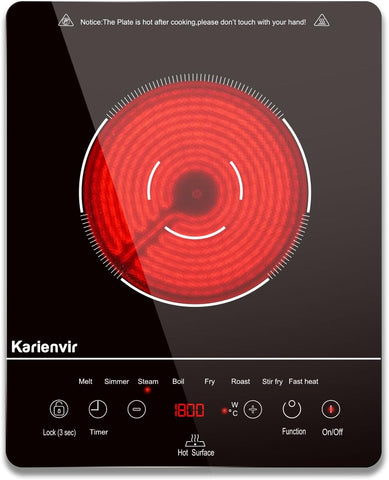 2 Burner Electric Cooktop 110v, 24 Inch Electric Stove Countertop & Built-in, Plug-in Electrics Cooktop, 8 Power Levels & 8 Functions, Touch Control, Safety Lock, Timer, 2000W, Karienvir