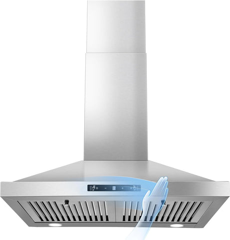 24 Inch Range Hood, Wall Mount Vent Hood in Stainless Steel with Ducted/Ductless Convertible Duct, 3 Speed Exhaust Fan, Energy Saving LED Light, Push Button Control, 2 Pcs Baffle Filters