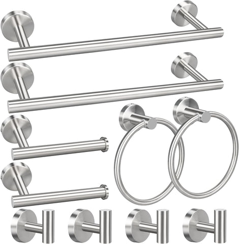 5/10/20pcs Bathroom Hardware Set, Including 16" Hand Towel Bars, Toilet Paper Holders, Towel Rings, Robe Towel Hooks (10pcs 16" Black)