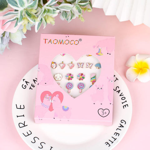 24 Pairs Hypoallergenic Stud Earrings Set for Girls Sensitive Ears With Stainless Steel Post Colorful Cute Earrings for Girls Women