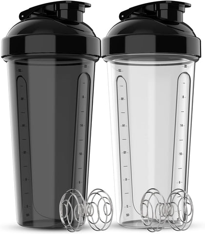 -Paquete de 2 botellas mezcladoras de proteínas de 28 onzas para mezclas de proteínas - 2 batidores de alambre | Vasos agitadores a prueba de fugas para batidos de proteínas | Paquete de