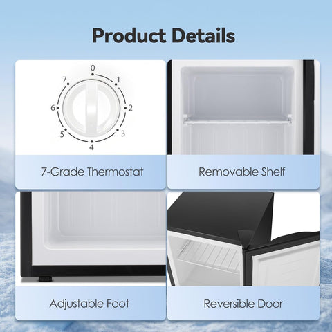 1.1 Cu.ft Small Upright Freezer, Compact Mini Freezer with Removable Shelves, Adjustable Thermostat, Reversible Door Hinge, Quiet for Home/Office/Kitchen/Dorm, Black