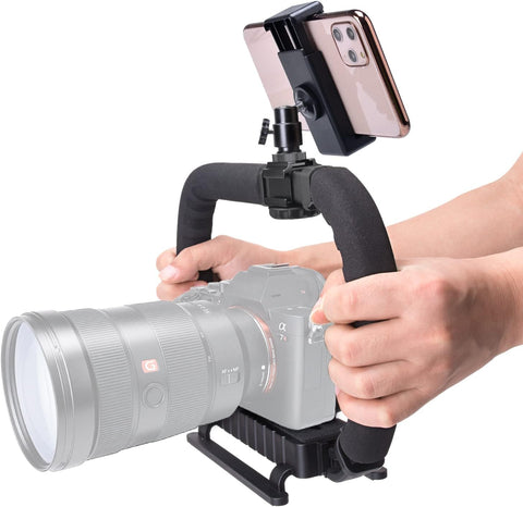 3-Shoe DSLR/Mirrorless/Action Camera Camcorder Phone Stabilizer Expansion Cage Mount Moviemaking Holder Rig YouTube Tiktok Vlogging Video Kit Compatible with GoPro Canon Nikon Sony iPhone Android