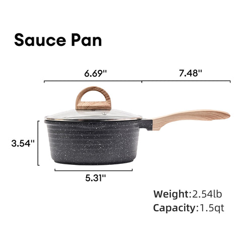 JEETEE 1.5 Quart Sauce Pan with Lid, Non Stick Small Pot with Coating, Masterclass Cookware Sauce Pot for Cooking, PFOA/PFOS Free