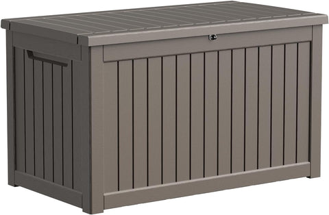 100 Gallon Resin Deck Box, Lockable Patio Outdoor Storage Box for Furniture, Garden Tools and Tools Storage, Waterproof Outside Storage Boxes - Black