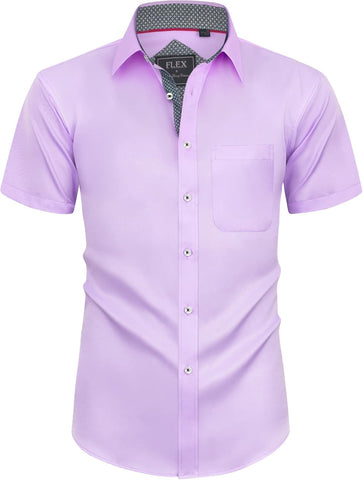 Alimens & Gentle Mens Short Sleeve Dress Shirts Wrinkle Free Solid Casual Button Down Shirts with Pocket