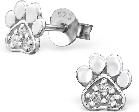 925 Sterling Silver Paw Print Stud Earrings (Choose Your Style) (Nickel Free)