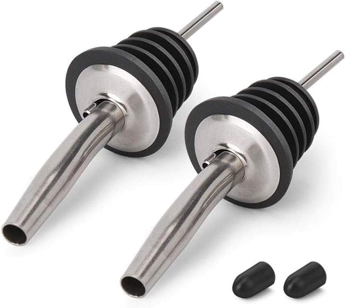 2PCS Stainless Steel Pourers, Speed Wine Bottle Pourer, Olive Oil and Vinegar Tapered Stopper Spout, Suitable for About 3/4" Bottle Mouth, with Sealed Dust Caps