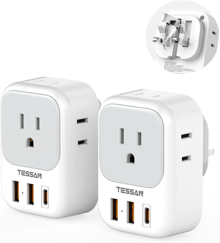 2 Pack European Plug Adapter USB C, TESSAN US to Europe Adapter 4 Outlets 3 USB Charger, Type C International Power Adaptor to Italy Spain France Portugal Iceland Germany, Europe Travel Essentials