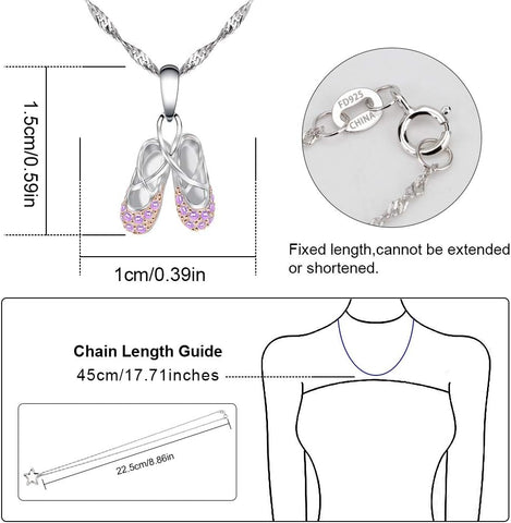 925 Sterling Silver Dance Recital Gifts for Girls Ballerina Necklace Jewelry Cubic Zirconia Ballet Slippers Shoes Necklace for Women Teen Little Girl & Dancer 18"