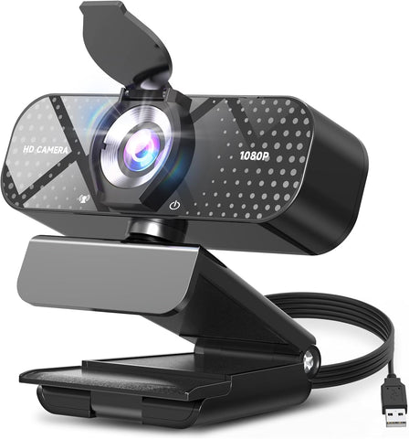 2K HD Webcam with Auto Light Correction, Noise-Canceling Mic, Privacy Cover and Wide Angle Lens, Plug & Play USB Camera for Laptop/PC/Mac, Compatible with Zoom, Skype, Teams & Streaming Black