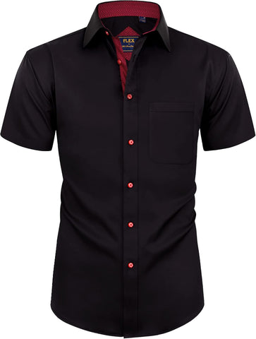 Alimens & Gentle Mens Short Sleeve Dress Shirts Wrinkle Free Solid Casual Button Down Shirts with Pocket