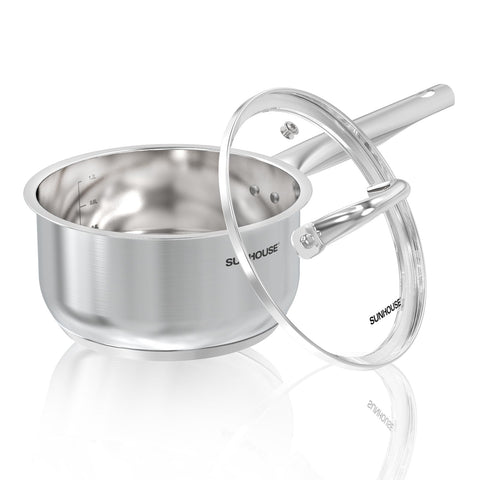 SUNHOUSE 1.5 Quart Sauce Pan, Stainless Steel Sauce Pan With Lid, Advanced Impact Bonding Technology, Stay-Cool Handle, Dishwasher Safe, Compatible with All Cooktops, PFOA Free