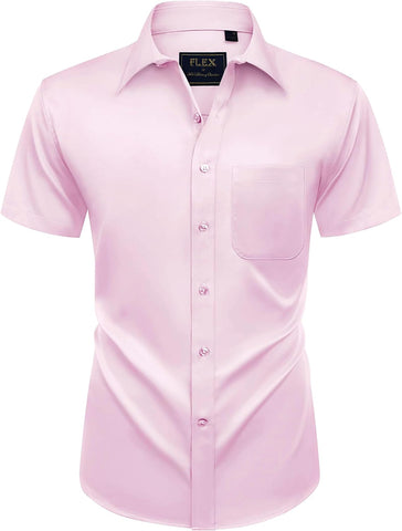 Alimens & Gentle Mens Short Sleeve Dress Shirts Wrinkle Free Solid Casual Button Down Shirts with Pocket