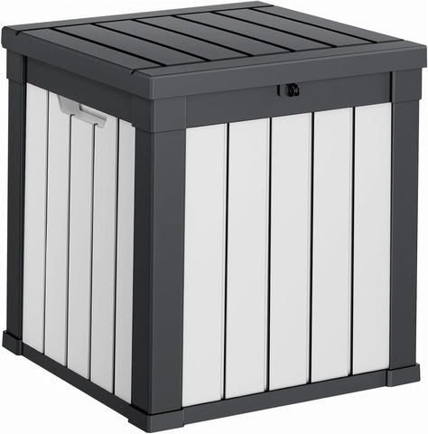 100 Gallon Resin Deck Box, Lockable Patio Outdoor Storage Box for Furniture, Garden Tools and Tools Storage, Waterproof Outside Storage Boxes - Black