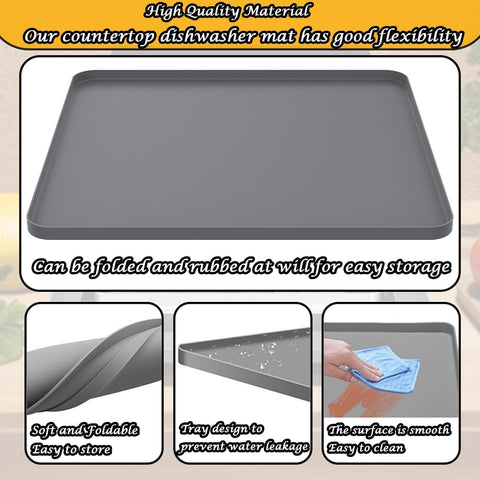 23.6x19.7inchDishwasher Pan Dishwasher Drain Pan Mat, Dishwasher Silicone Mat with Raised Edge, Multi-function Non Slip, Soft Foldable Silicone Portable Waterproof Pad（grey）