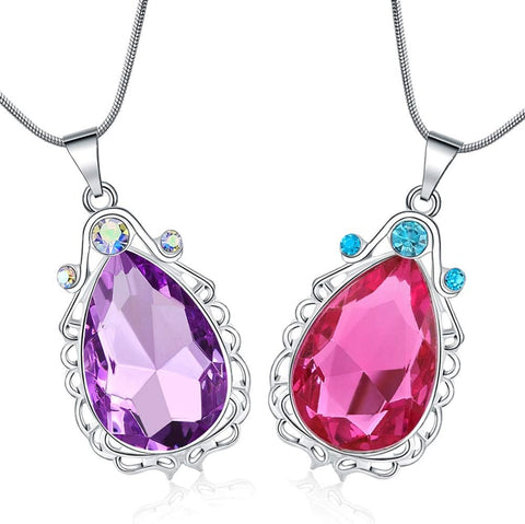 2 Pcs Sofia the First Amulet and Elena Princess Necklace Twin Sister Teardrop Necklace Magic Jewelry Gift for Girls