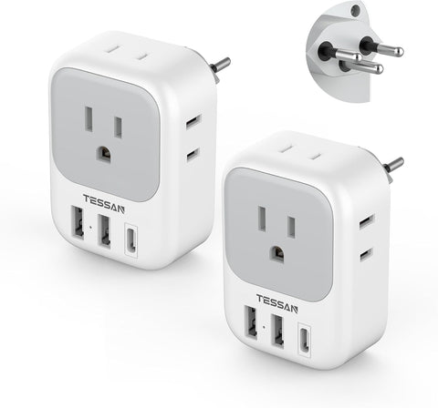 2 Pack European Plug Adapter USB C, TESSAN US to Europe Adapter 4 Outlets 3 USB Charger, Type C International Power Adaptor to Italy Spain France Portugal Iceland Germany, Europe Travel Essentials