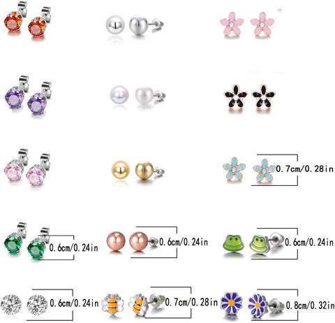 30 Pairs Hypoallergenic Earrings for Girls Sensitive Ears with Stainless Steel Post -Assorted Cute Stud Earrings for Teens Girls Women