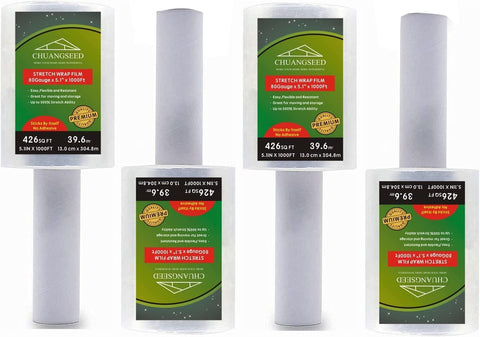 2-Pack Industrial Mini Clear Stretch Wrap Film 80 Gauge 5.1" 1000ft for Pallet Wrap with Plastic Handle,Durable Self-Adhering Packing,Moving,Packaging,Heavy Duty Shrink Film Chuangseed