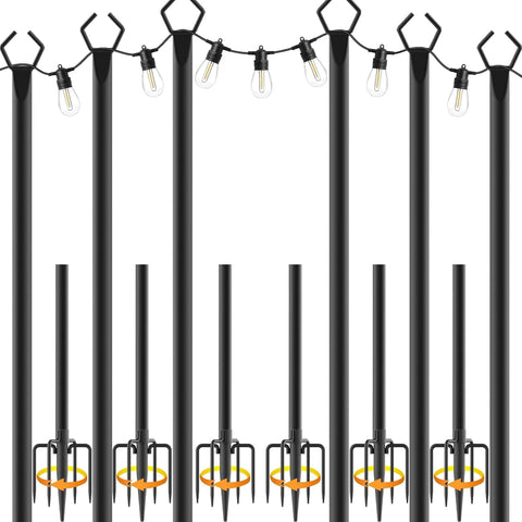 10Ft String Light Poles 4 Pack,Light Poles for Outside Lights,Outdoor with Fence Brackets Hanging Lights,Metal Stand Deck Patio Backyard