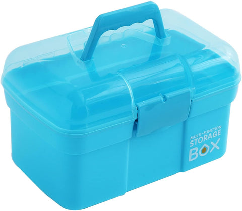 11'' Plastic Storage Box with Removable Tray, Multipurpose Organizer and Storage Case for Art Craft and Cosmetic (Pink)