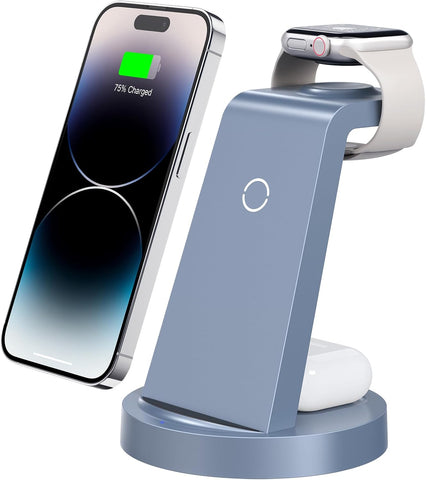 3 in 1 Charging Station for iPhone, Wireless Charger for iPhone 16e 16 15 14 13 12 11 X Pro Max & Apple Watch - Wireless Charging Station for AirPods 4 3 Pro