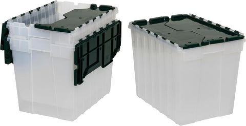 Akro-Mils KeepBox 12 Gallon Storage Container, Nesting and Stackable Plastic Storage Box with Lid Attached, Clear Tote for Garages, Closets, and Moving, 21-1/2" x 15" x 12-1/2", Clear/Blue