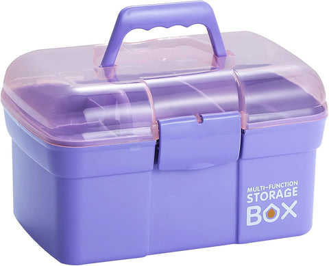 11'' Plastic Storage Box with Removable Tray, Multipurpose Organizer and Storage Case for Art Craft and Cosmetic (Pink)