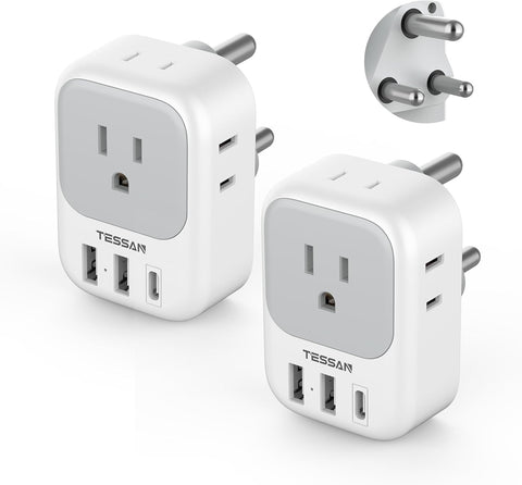 2 Pack European Plug Adapter USB C, TESSAN US to Europe Adapter 4 Outlets 3 USB Charger, Type C International Power Adaptor to Italy Spain France Portugal Iceland Germany, Europe Travel Essentials