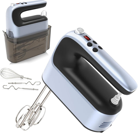 9-Speed Digital Hand Mixer Electric, 400W Powerful DC Motor, Baking Mixer Handheld with Snap-On Storage Case, Touch Button, Turbo Boost, Dough Hooks, Whisk (Ice Blue)