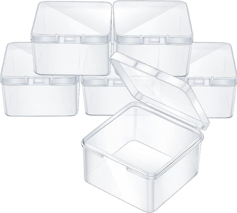 6 Pieces Mini Plastic Clear Beads Storage Containers Box for Collecting Small Items, Beads, Jewelry, Business Cards, Game Pieces, Crafts (2.13 x 2.13 x 0.79 Inch)