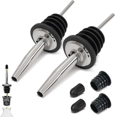 2PCS Stainless Steel Pourers, Speed Wine Bottle Pourer, Olive Oil and Vinegar Tapered Stopper Spout, Suitable for About 3/4" Bottle Mouth, with Sealed Dust Caps