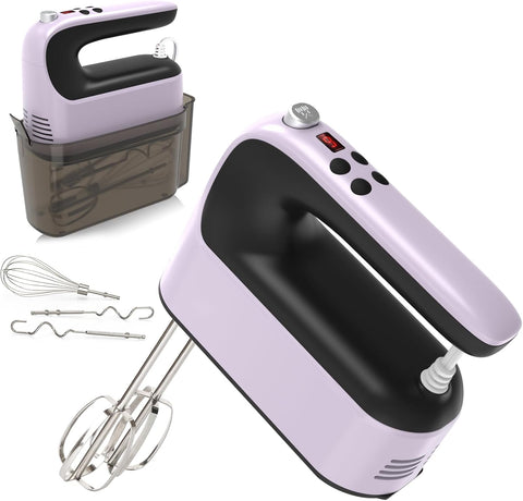 9-Speed Digital Hand Mixer Electric, 400W Powerful DC Motor, Baking Mixer Handheld with Snap-On Storage Case, Touch Button, Turbo Boost, Dough Hooks, Whisk (Ice Blue)