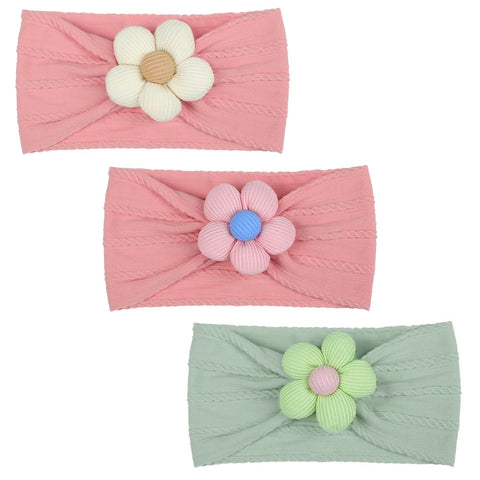 3 Pcs Baby Flower Headbands Baby Girls Nylon Headband Soft Hairbands Hair Accessories for Newborn Infant Toddler Kids (Beige Pink Khaki)