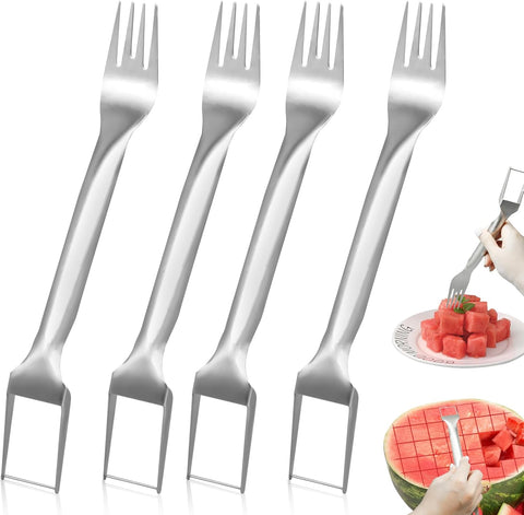 2Pcs Watermelon Fork Slicer Cutter, Stainless Steel 2-in-1 Watermelon Fork Slicer, Portable Watermelon Fork Watermelon Cutter Slicer Tool Fruit Forks Slicer for Home Party Camping Kitchen Gadget
