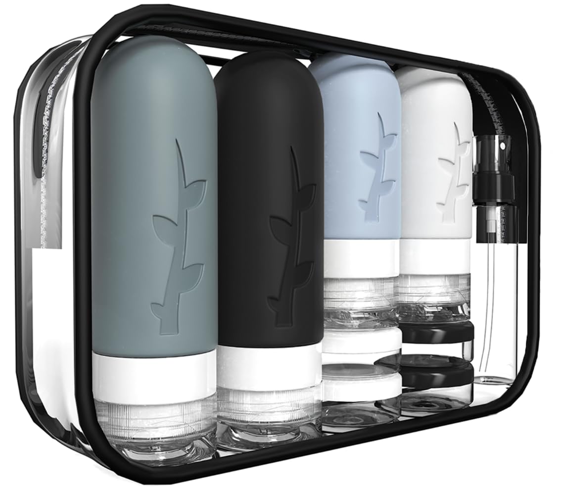 18pack Travel Bottles for Toiletries,TSA Approved Silicone Travel Containers jar for Toiletries,Leak Proof Refillable Liqus Shampoo And Conditioner Essentials toiletry Bottles