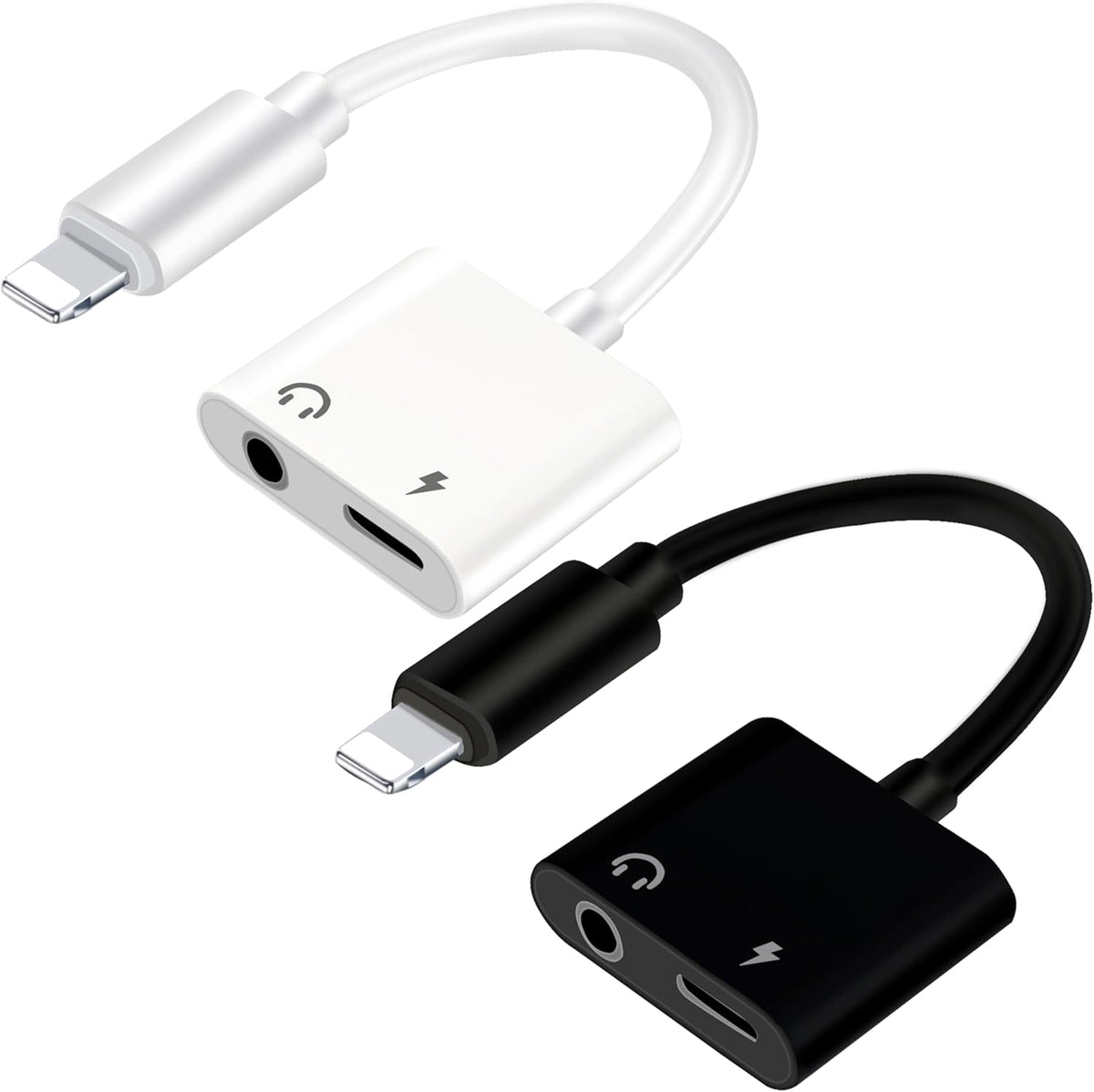 (2 Pack - White & Black) Lightning to 3.5mm Headphones Jack Adapter for iPhone,Apple MFi Certified Dongle 2 in 1 Aux Audio and Charger Splitter Adapter Compatible with iPhone 14/13/12/11/XS/XR/SE/8/7